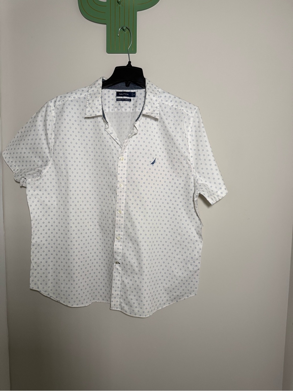 Nautica White Short-Sleeve Button-Down with Navy Micro Sail Print